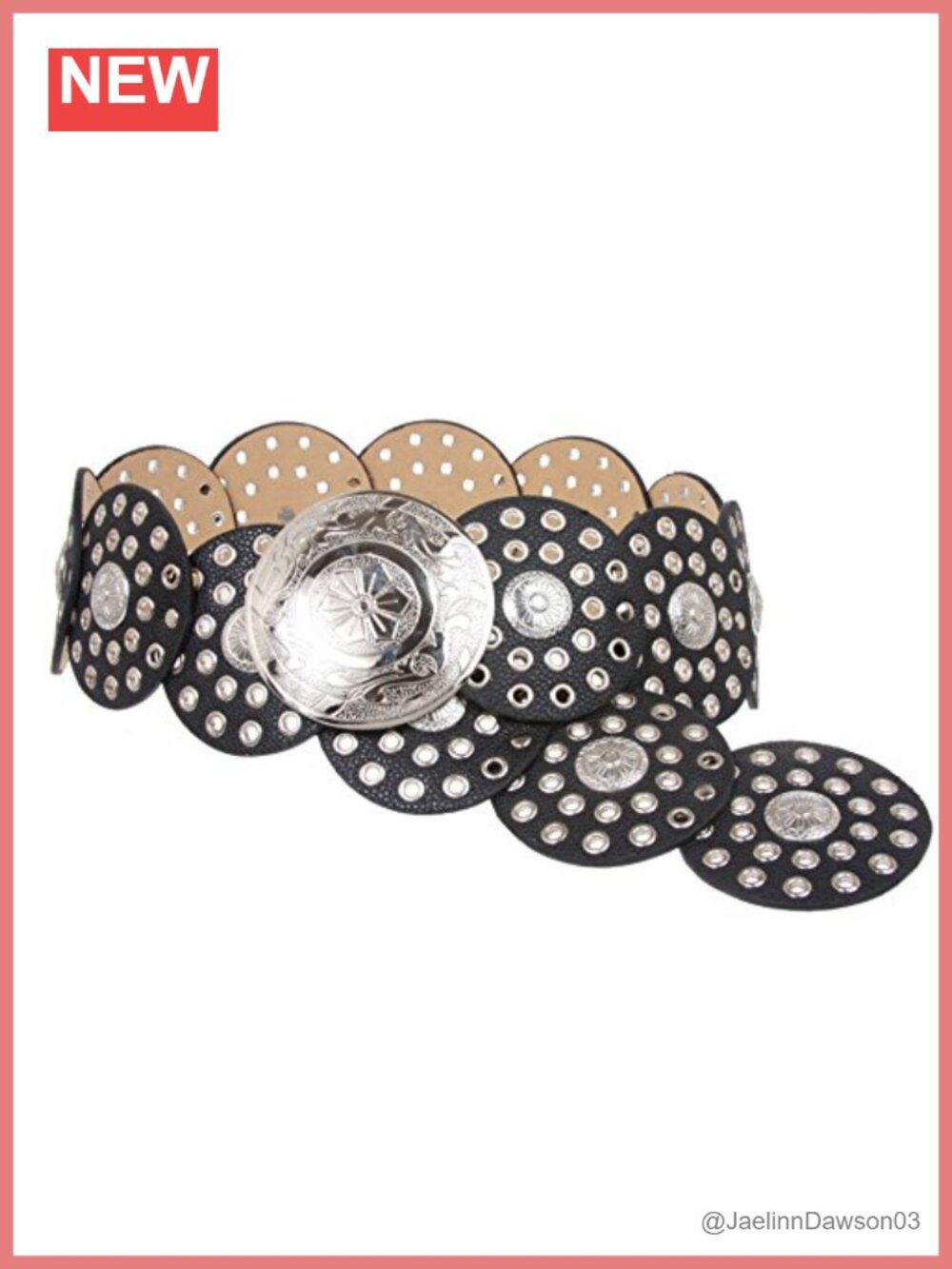 Wide Boho Disc Concho Leather Link Belt Silver Hardware